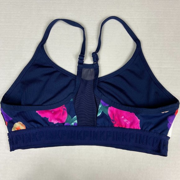 PINK Victoria's Secret Navy Floral Racerback Sports Bra with Yellow Accents - Picture 3 of 7